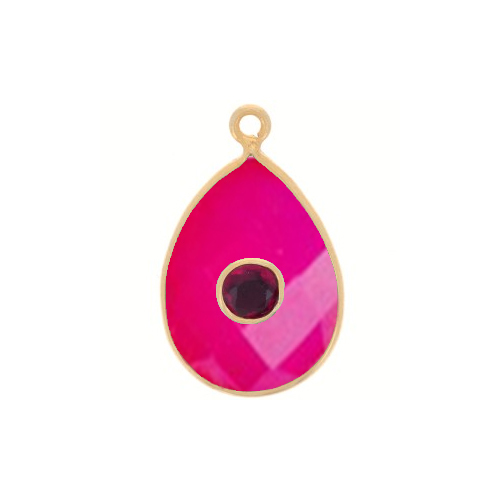 Hot Pink Chalcedony Gemstone Oval Gold Vermeil Double Stone Bezel Set Charm