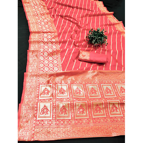 Lichi Dop Jari Weaving Soft Fabric Saree - Silk Material Red Color | Warranty Included