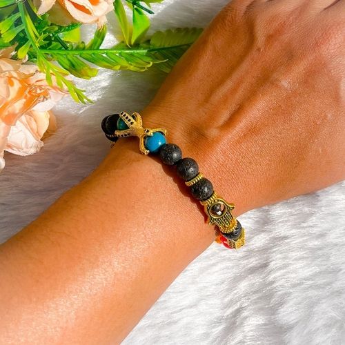 7 Chakra Pyramid Charm Bead Stretchy  Bracelet