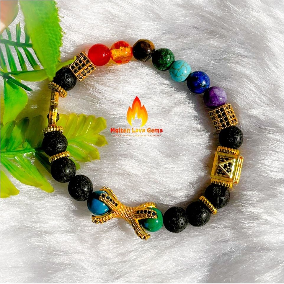 7 Chakra Pyramid Charm Bead Stretchy  Bracelet