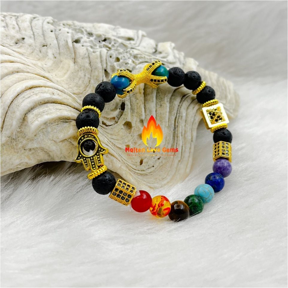 7 Chakra Pyramid Charm Bead Stretchy  Bracelet