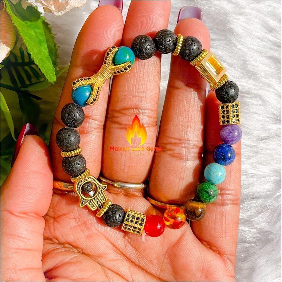 7 Chakra Pyramid Charm Bead Stretchy  Bracelet