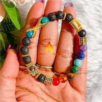 7 Chakra Pyramid Charm Bead Stretchy  Bracelet