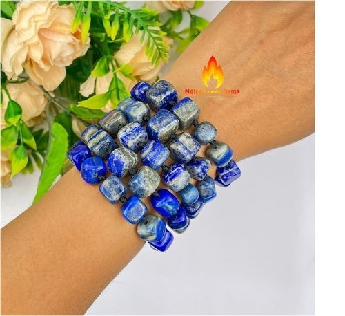 Round Lapis Tumble Bead Adjustable Bracelet