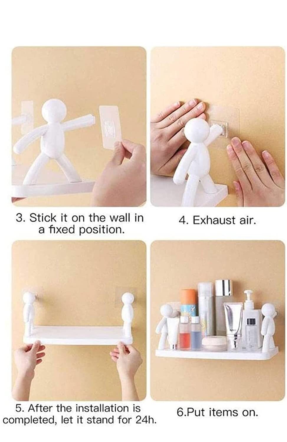 Wall Hanging Human Hook Rack for Bathroom Storage and kitchen storage Floating Wall Ledge Shelf Simple Wall for Home Office Shelves