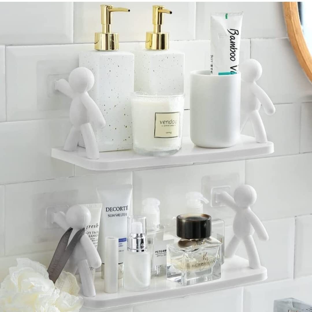 Wall Hanging Human Hook Rack for Bathroom Storage and kitchen storage Floating Wall Ledge Shelf Simple Wall for Home Office Shelves