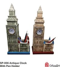 Antique Clock With Pen Holder - Bronze Miniature Big Ben Clock Tower Figurine , Intricate Design, Ideal Gift For Home Decor Collection