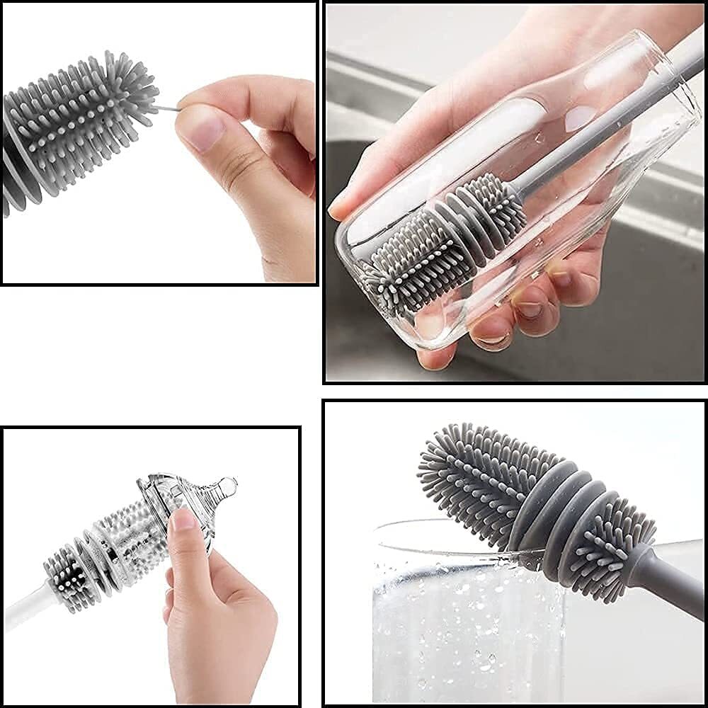 Bottle Cleaning Brush Silicone Long Handle for Baby Bottle Water Bottle Containers Vase and Glass Bottle Cleaner for Home and Kitchen Accessories