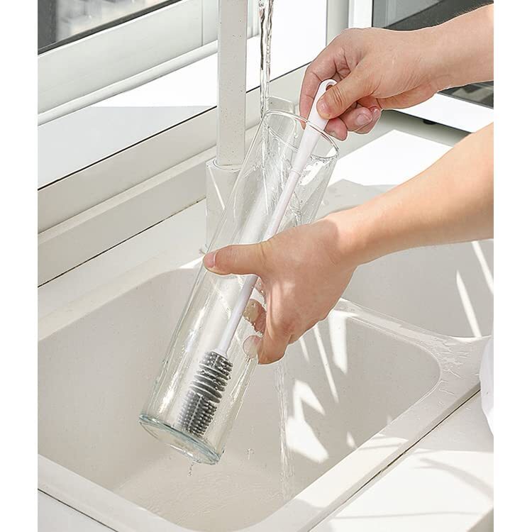 Bottle Cleaning Brush Silicone Long Handle for Baby Bottle Water Bottle Containers Vase and Glass Bottle Cleaner for Home and Kitchen Accessories