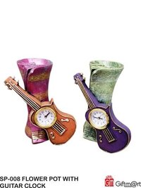 Flower Pot And Guitar - Ceramic Material, Compact Design | Unique Combination Of Serene Plant Display And Musical Timekeeping