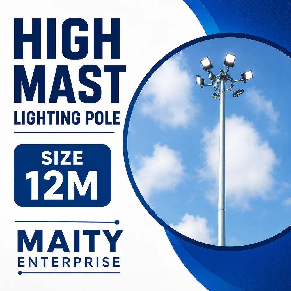 12 Meter Rust-proof Mild Steel High Mast Lighting Pole