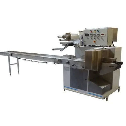 Horizontal Flow Wrap Packaging Machine - Stainless Steel, Silver Color | Automatic, Highly Efficient, Electric Drive Type