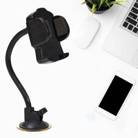 Mobile Phone Holder Long 27cm For Car Windscreen Car Long Phone Mount And Dashboard Mount - Plastic Body , Black Color, Strong Suction Cup