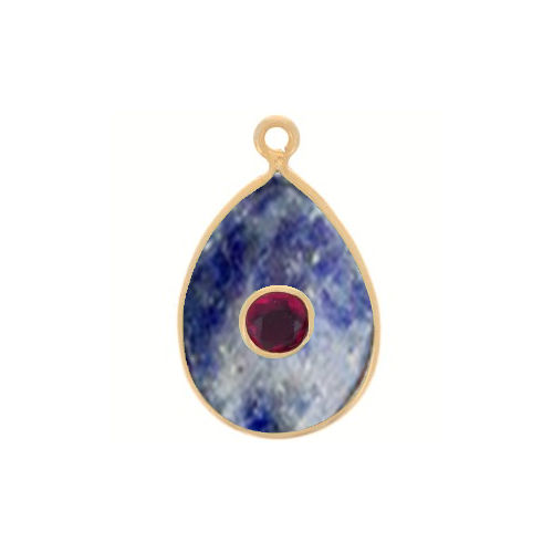 Lapis lazuli Gemstone Oval Gold Vermeil Double Stone Bezel Set Charm