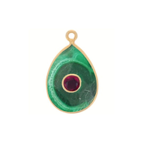 Malachite Gemstone Oval Gold Vermeil Double Stone Bezel Set Charm