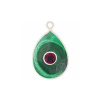 Malachite Gemstone Oval Gold Vermeil Double Stone Bezel Set Charm