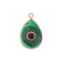 Malachite Gemstone Oval Gold Vermeil Double Stone Bezel Set Charm