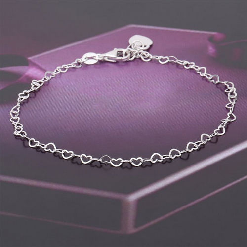 Interlinked Open Heart Silver Anklet