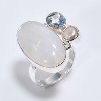 Natural Moss Agate Peridot Gemstone 925 Sterling Silver Three Stone Ring Size US 8 Girl fashion Rings Supplier