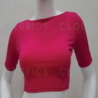 Women's Stretchable Sleeve Blouse Croptop (Front-Boat Neck and Back-Round Neck) (Pink)