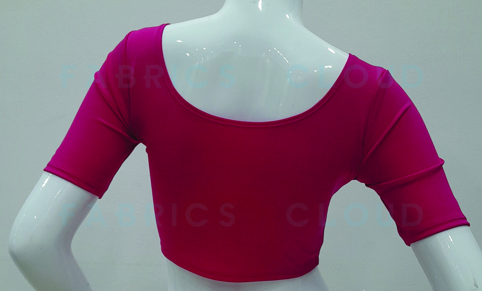 Stretchable Sleeve Blouse Croptop (Front-Boat Neck and Back-Round Neck) (Pink)