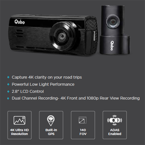 QUBO Dash Cam Pro 4K Front and Rear recording
