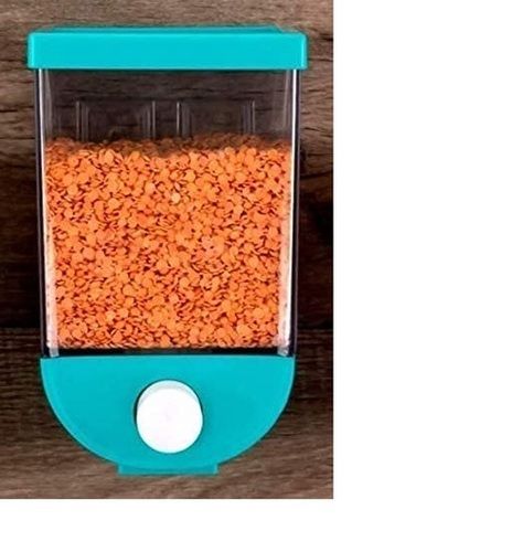 Wall Mounted Plastic Dry Food Rice Grains Cereal Storage Push Button Dispenser Jar for Home and Kitchen