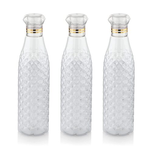Diamond Plastic Unbreakable Fridge Water Bottle for Office Sports School Travelling Gym Yoga BPA And Leak Free Clear set of 3
