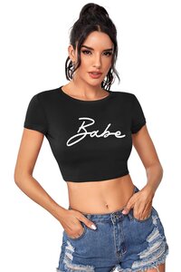 Ladies Crop Top - Knitting Hosiery, Available in S(34), M(36), L(38), XL(40) | Black, Maroon, Peach, Pista, Short Sleeve, Printed Design for Summer
