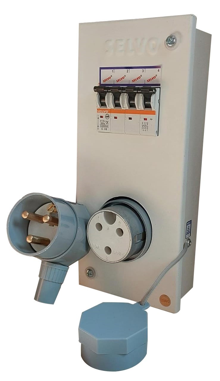 SELVO 30 Amps TPN Distribution Board with Three Pin Metal Clad Industrial Plug and Socket
