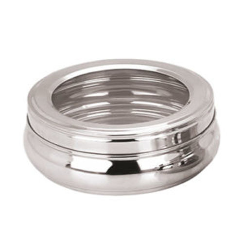 Stainless Steel orange puri dabba with glass cover