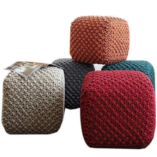 Knitted Cotton Cube Poufs