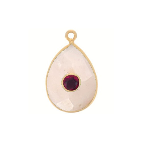 Pink Opal Gemstone Oval Gold Vermeil Double Stone Bezel Set Charm Size: 15X10Mm