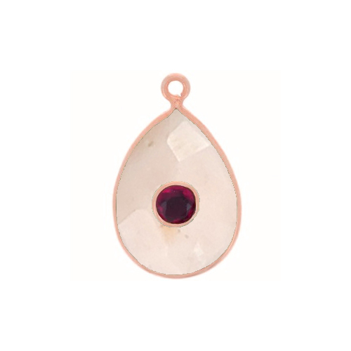 Pink Opal Gemstone Oval Gold Vermeil Double Stone Bezel Set Charm