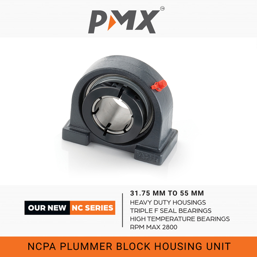 NCPA Pillow Block Bearing - Chrome Steel, 208 mm Size | Grey, F Seal, Grease Lubrication, 35-40 mm Bore Size, 1400-2800 RPM Limiting Speed