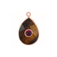 Tiger Eye Gemstone Oval Gold Vermeil Double Stone Bezel Set Charm