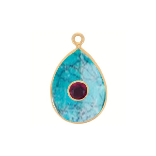 Turquoise Gemstone Oval Gold Vermeil Double Stone Bezel Set Charm