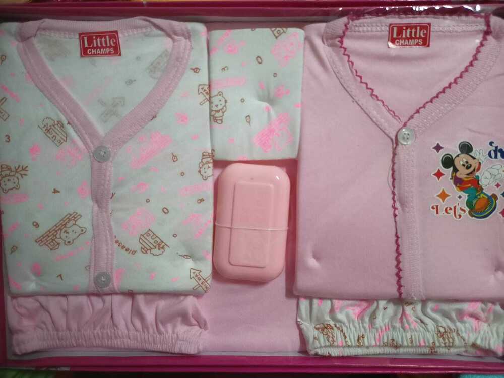 Baby Care Kit With Dress - Cotton Fabric, Various Sizes, Pink Color | Daily Wear Essentials Including Onesies, Sleepers, and Accessories