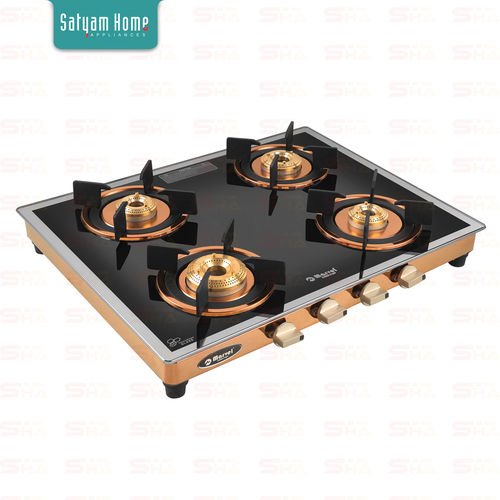 4 Burner Premium Mirror Glass With Rose Gold Mirror Finish Frame Gas Stove