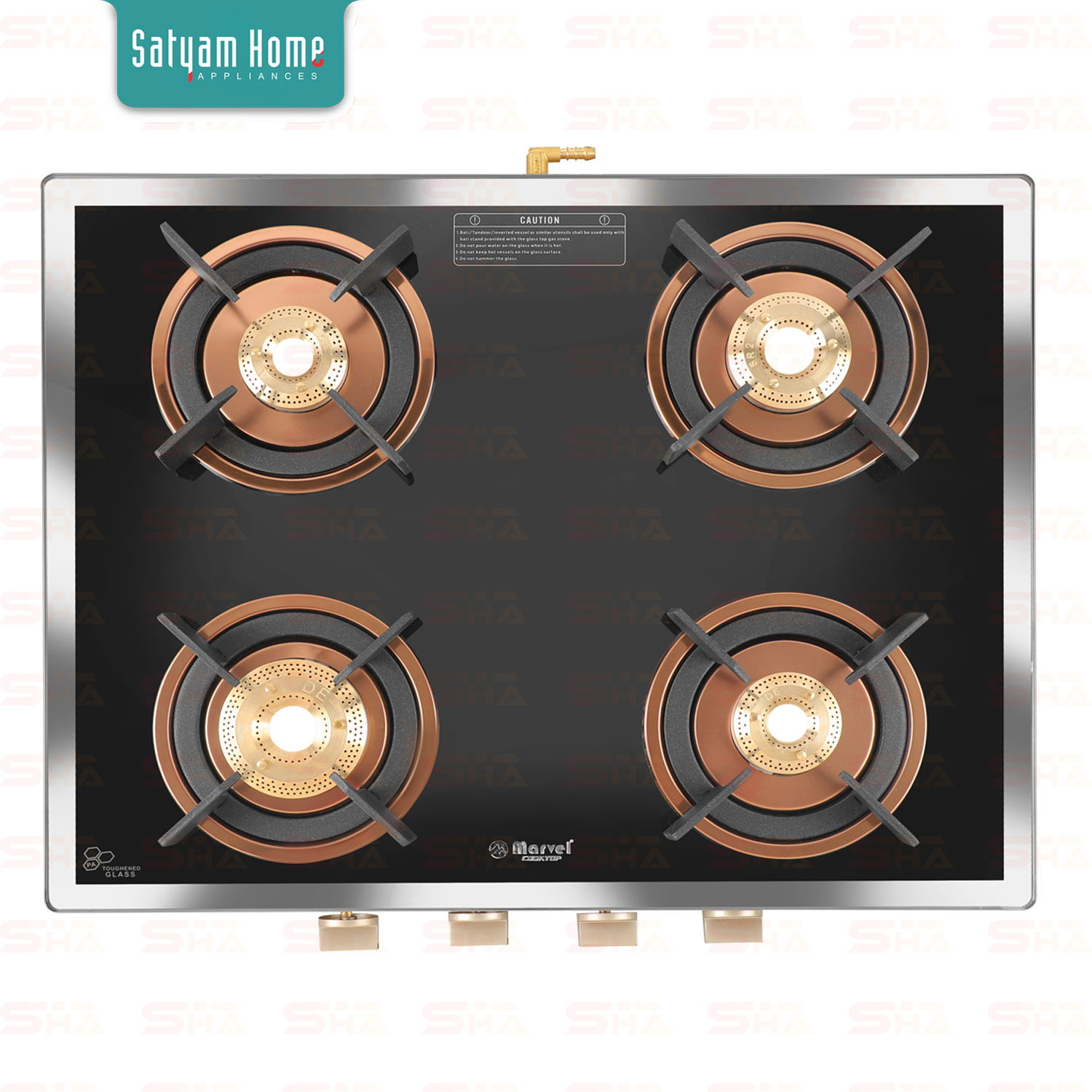 4 Burner Premium Mirror Glass With Rose Gold Mirror Finish Frame Gas Stove