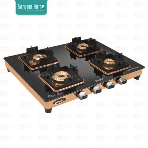 4 Burner Premium Crystal Glass With Rose Gold Mirror Finish Frame Gas Stove