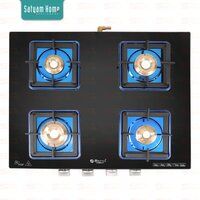 4 Burner Premium Crystal Glass With Blue Mirror Finish Frame Gas Stove