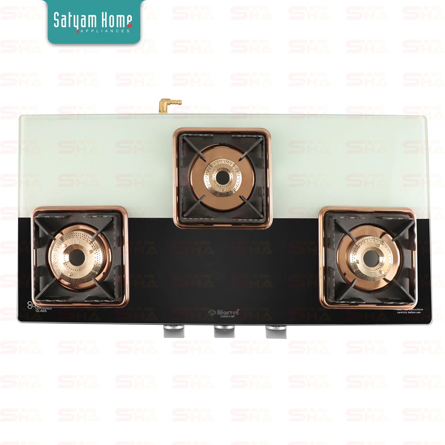 3 Burner Black and White Glass With Rose Gold Mirror Finish Frame - MORPHEUS 3501