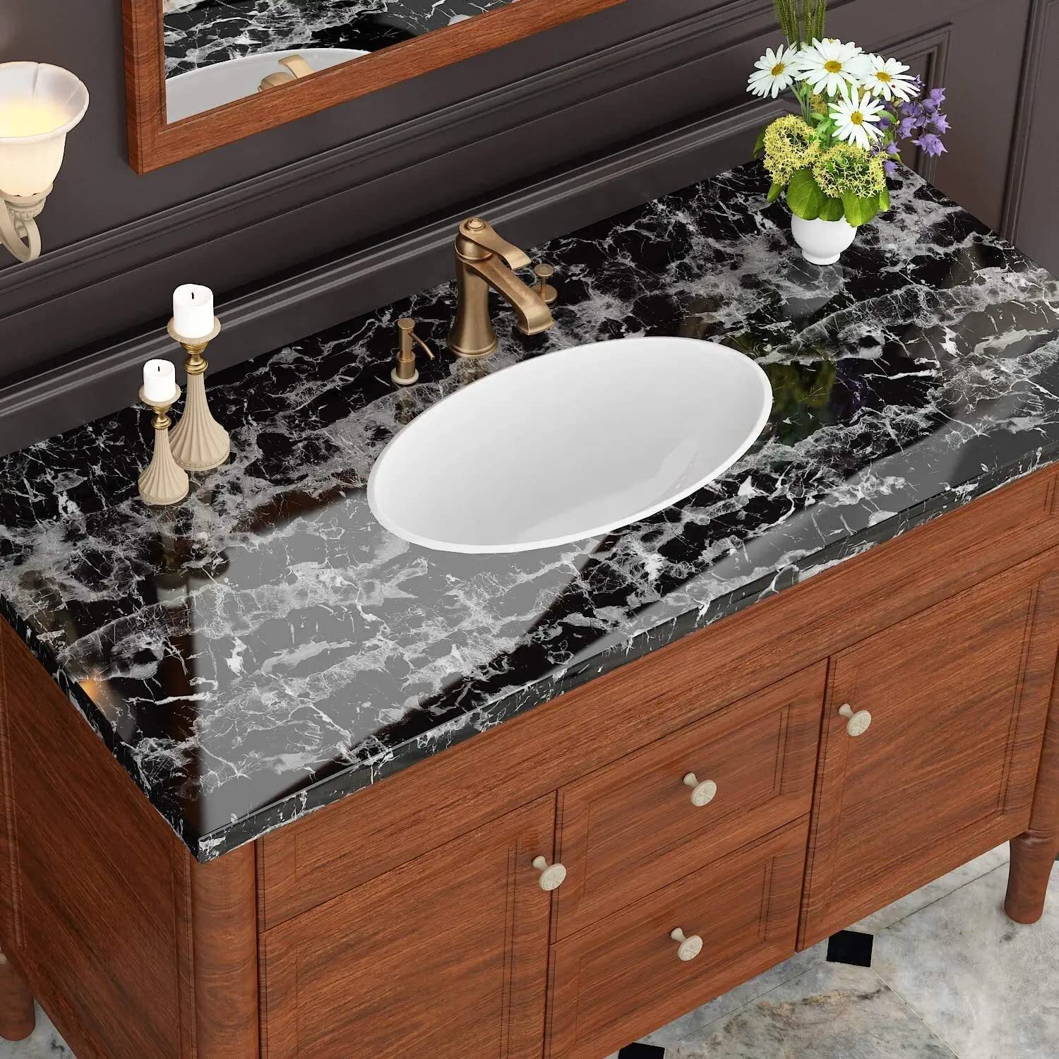 Black Marble Paper Aluminium Foil Stickers Waterproof Sticker Heat Resistant Washable Peel and Stick Aluminum Foil Self Adhesive Oil Proof Waterproof Kitchen Backsplash Wallpaper Stickers