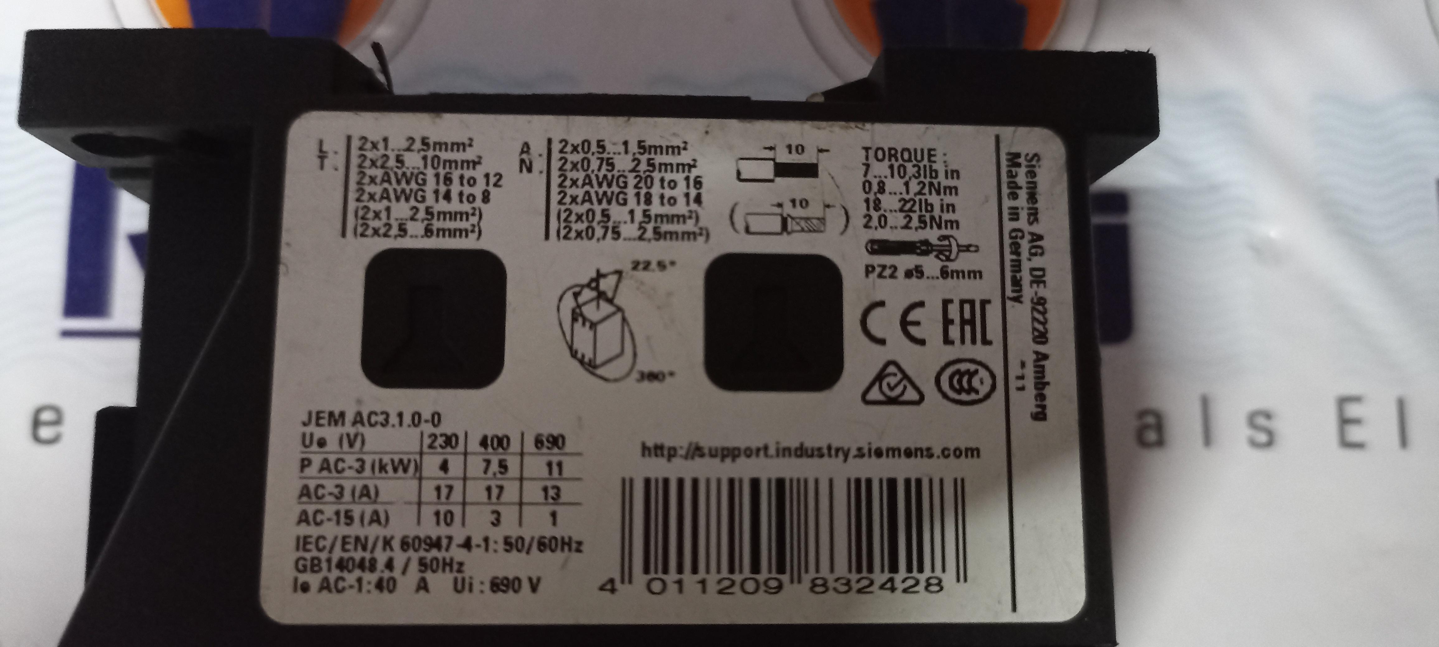 SIEMENS 3RT-2025 CONTACTOR