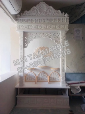 Marble Temple - Length 3.5" x Depth 2" x Height 6.5" | Polished White Carved Stone, 40 Thickness