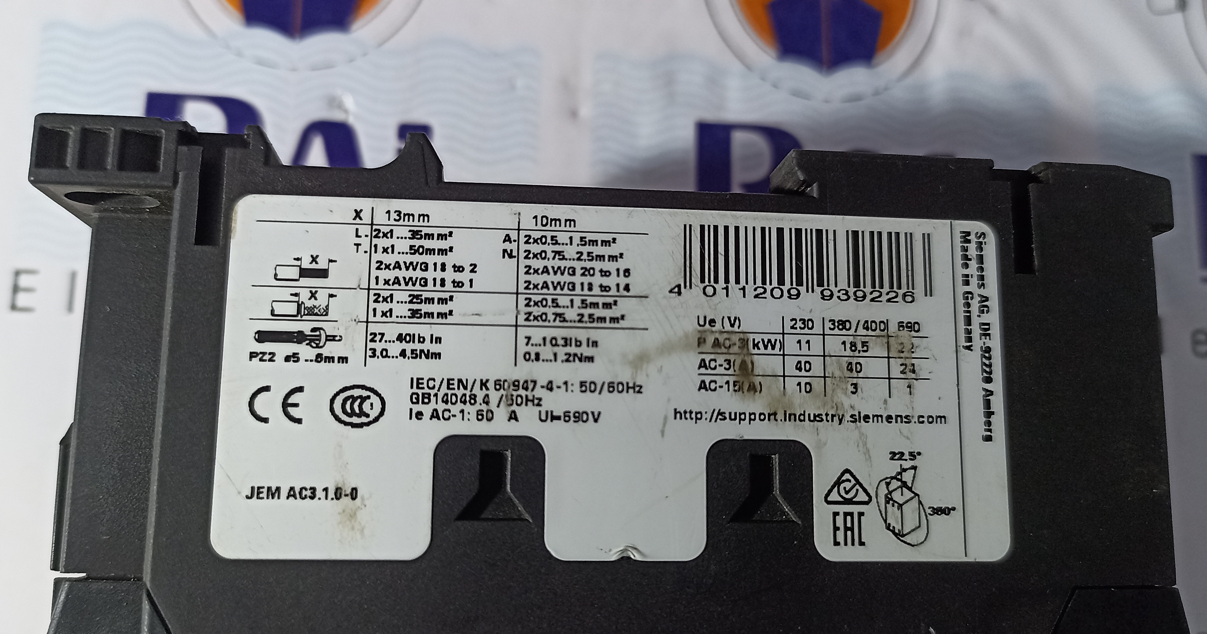 SIEMENS 3RT-2035 CONTACTOR