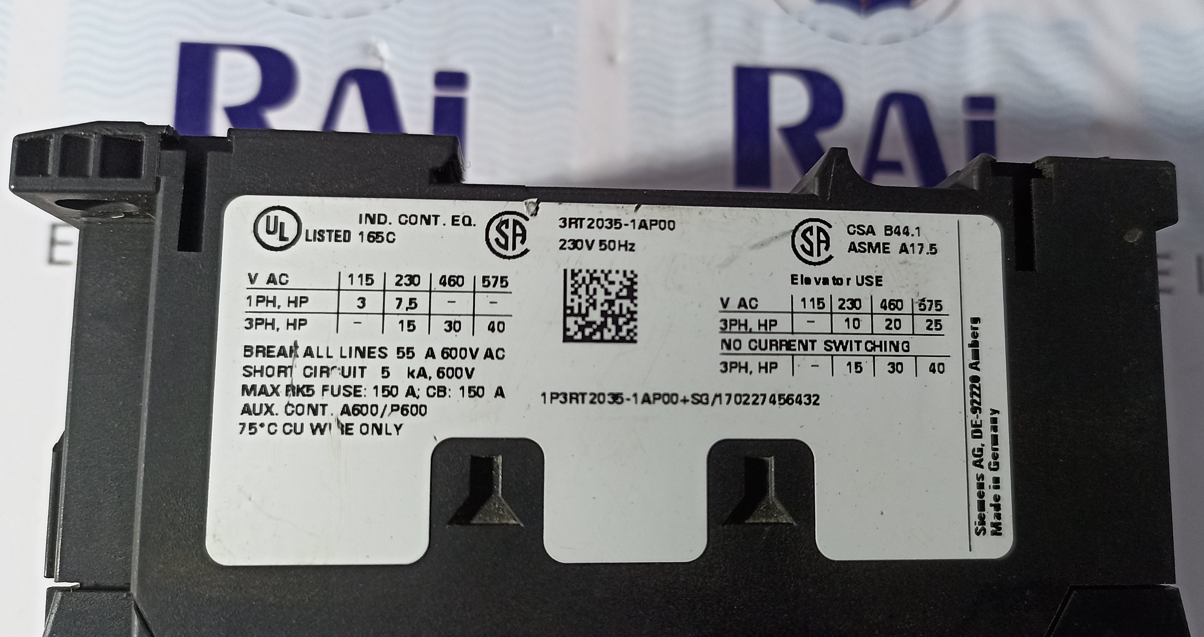 SIEMENS 3RT-2035 CONTACTOR