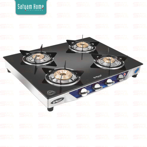 4 Burner Crystal Black Glass With SS Frame (Regular) - Phastos SS 4401