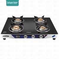 4 Burner Crystal Black Glass With SS Frame (Regular) - Phastos SS 4401